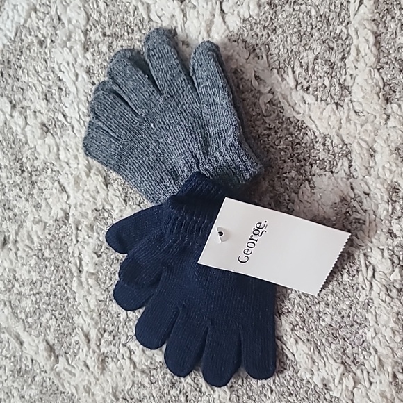 10 for $25 - George Boys 2-3x Knit Gloves - 2 Pairs - Dark Blue & Gray - Picture 1 of 2